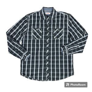 Men's MICHAEL‎ BRANDON Plaid Black Button-Down Dress Shirt - Size XL